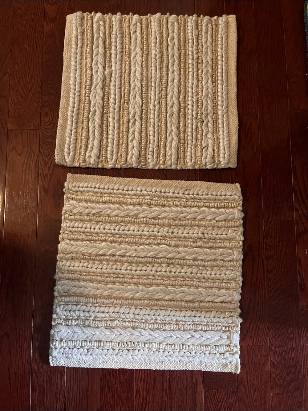 Pottery Barn Cream and Tan Braided Cotton Rug-Style Door Mat